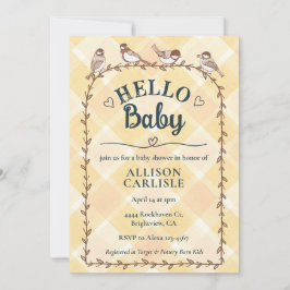 010 Vattenfärg Rutiga Fåglar Baby Shower Inbjudningar