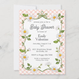 011 Terracotta Rust Floral Daisy Plaid Baby Shower Inbjudningar