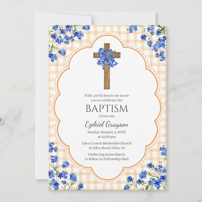 012 Koppar Blossom Rustic Kors Design Dop Inbjudningar (Framsida)