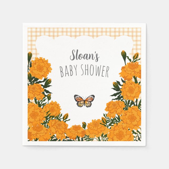 012 Koppar Tagetes Rutigt Babyfirande Pappersservett (Framsidan)