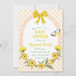 012 Koppargul Daisy-båge Gingham-babyshower Inbjudningar