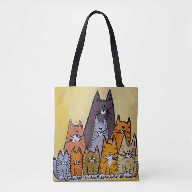 0131 - Nio Cats Tote Bag Tygkasse (Framsida)