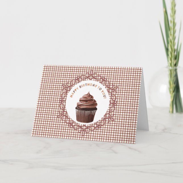 013 Chocolate Cupcake Happy Birthday Card Helgkort (Framsida)
