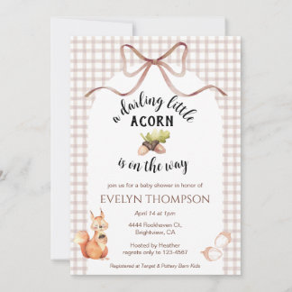 013 Chocolate Squirrel Acorn Gingham Baby Shower Inbjudningar
