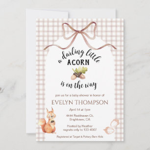 013 Choklad Ekorre Ekollon Rutig Baby Shower Inbjudningar
