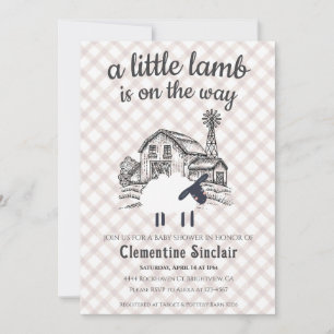 013 Choklad En liten lamm gård Plaid Baby Shower Inbjudningar