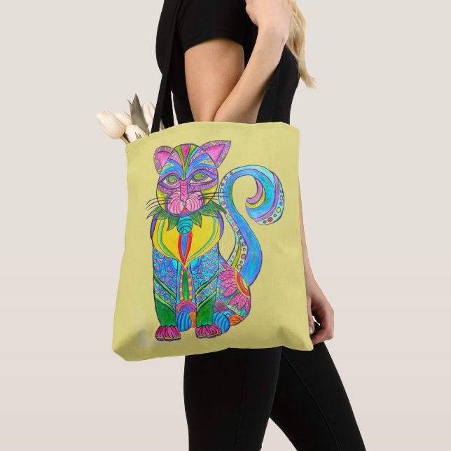 0144 - Kat Alebrije - Tote Bag Tygkasse (Närbild)