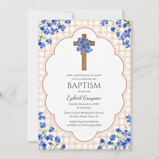 014 Latte Blossom Rustic Kors Design Dop Inbjudningar (Framsida)