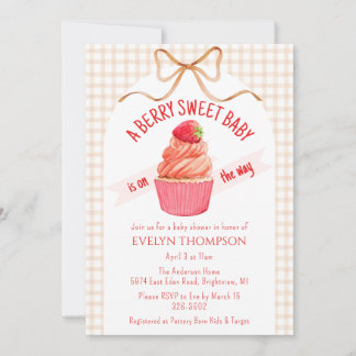 014 Latte Brown Berry Sweet Strawberry Baby Shower Inbjudningar