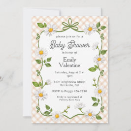014 Latte Brown Floral Daisy Plaid Baby Shower Inbjudningar