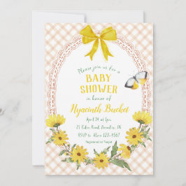 014 Latte Gul Tusenskönasliv Gingham Barnkalas Inbjudningar