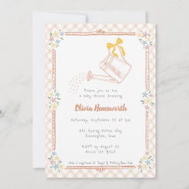 014 Latte Tan Gingham Vattningskanna Baby Shower Inbjudningar