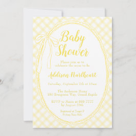 015 Lemon Arv Virkad Gingham Baby Shower Inbjudningar