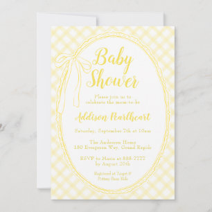 015 Lemon Arv Virkad Gingham Baby Shower Inbjudningar