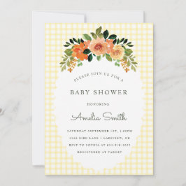 015 Lemon Blommig Gingham Baby Shower Inbjudningar