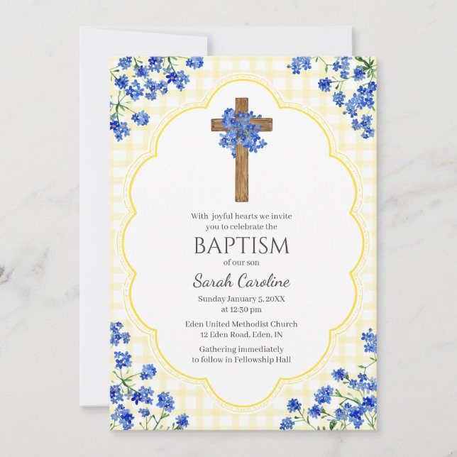 015 Lemon Blossom Rustic Kors Design Dop Inbjudningar (Framsida)