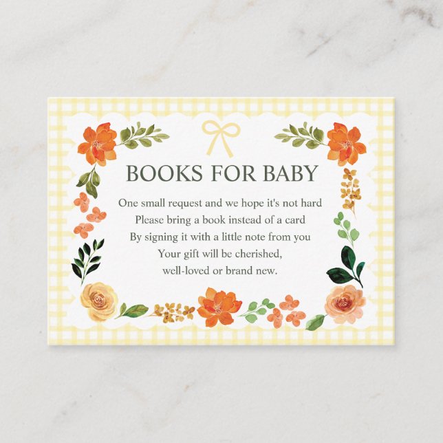 015 Lemon Gingham Baby Shower Enclosure Card Tilläggskort (Framsida)