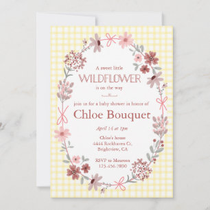 015 Lemon Gul Vildblomma Rutig Baby Shower Inbjudningar