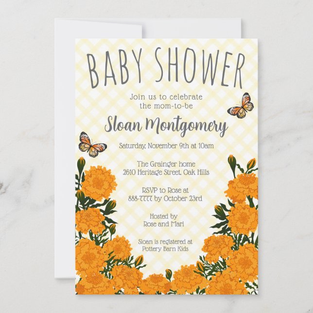 015 Lemon Monark Fjäril Marigold Babyfirande Inbjudningar (Framsida)