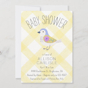 015 Lemon Söt Blommig Fågel Rutig Baby Shower Inbjudningar