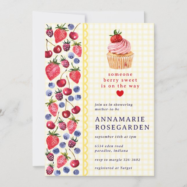 015 Limegul Färgbär Patch Cupcake Barnkalas Inbjudningar (Framsida)