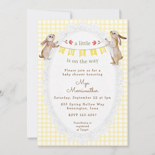 015 Limegul Gingham Sötnos Baby Shower Inbjudningar (Framsida)