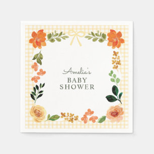 016 Marigold Blommig Rutig Babyfirande Pappersservett
