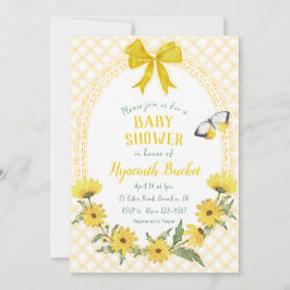 016 Marigold Gul Tusenskönas Band Gingham Barnkala Inbjudningar