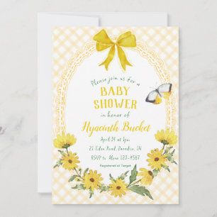 016 Marigold Gul Tusenskönas Band Gingham Barnkala Inbjudningar