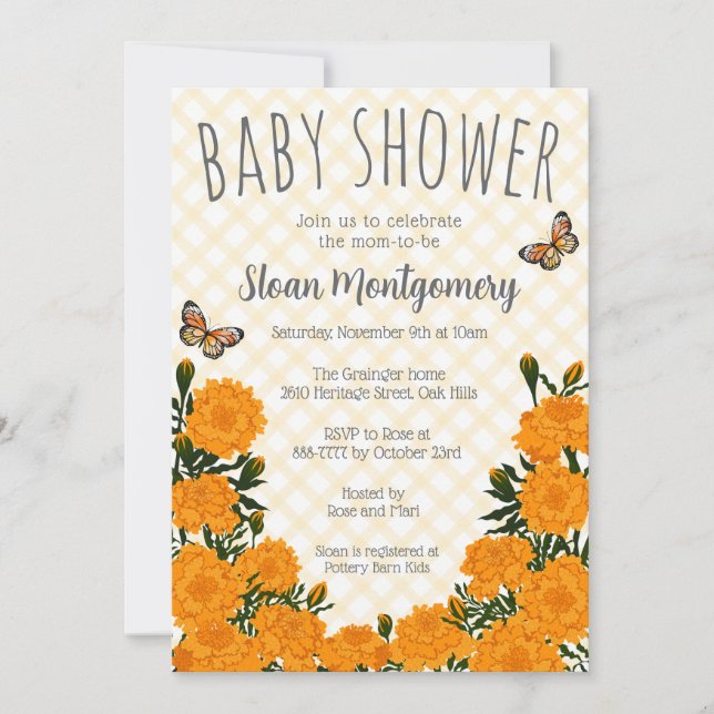 016 Marigold Monarch Butterfly Baby Shower Inbjudningar (Framsida)