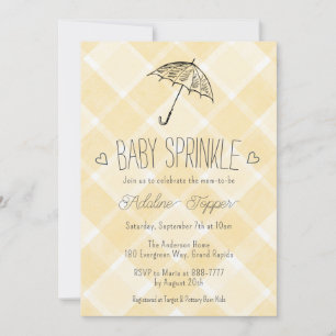 016 Marigold-rutig Paraply Baby Sprinkle Shower Inbjudningar