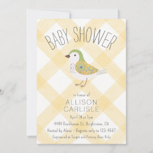 016 Marigold Söt Blommig Fågel Randig Baby Shower Inbjudningar