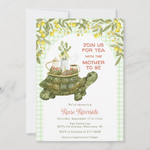 017 Moss Green Garden Tea Turtle Babyfirande Inbjudningar