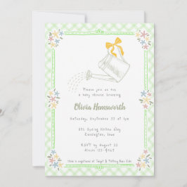 017 Moss Grön Gingham Vattningskanna Baby Shower Inbjudningar