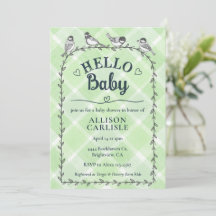 018 Gräs Vattenfärg Rutigt Fåglar Baby Shower