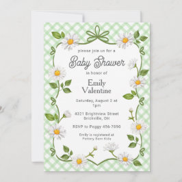 018 Grass Green Floral Daisy Plaid Baby Shower Inbjudningar