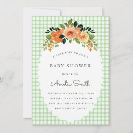 018 Grass Green Gingham Baby Shower Invitations Inbjudningar