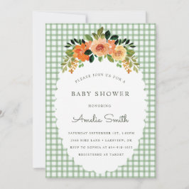 019 Forest Green Gingham Baby Shower Invitations Inbjudningar