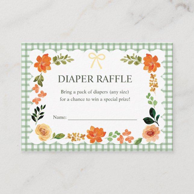 019 Skogsgingham Babyshower Blöja-Raffle Tilläggskort (Framsida)