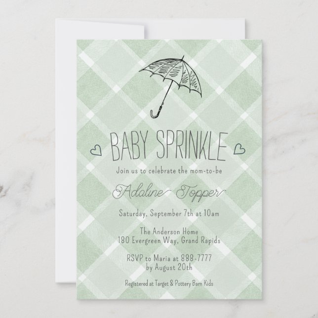 019 Skogsrutig Paraply Baby Sprinkle Shower Inbjudningar (Framsida)