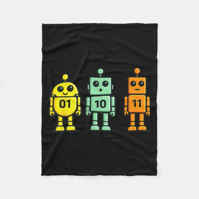 01 10 11 robot rolig binär kod robotar 01 10 11 fleecefilt (Framsidan)