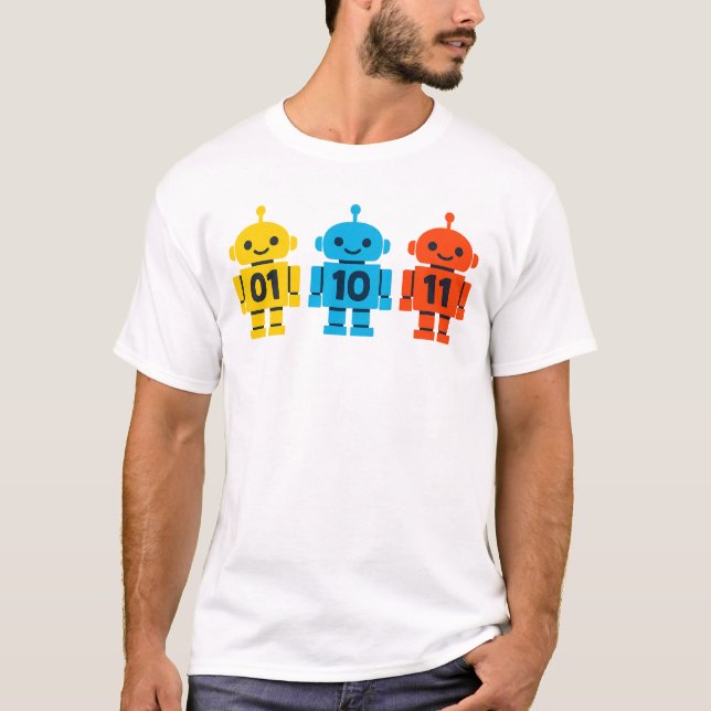 01 10 11 Robots Binary Code Cute Tech Design T Shirt (Framsida)