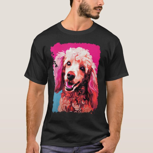 01 Hund Poodle Rosa T Shirt (Framsida)