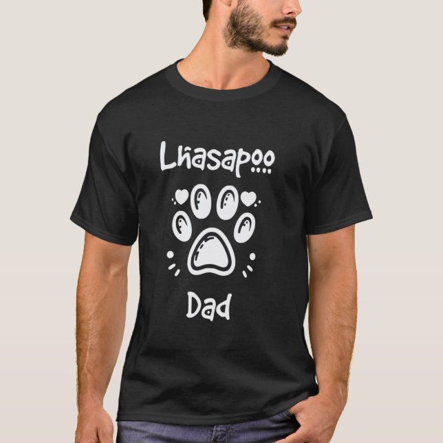 01 Lhasapoo Pappa Lhasa Apso Poodle Mix Hund Ägare T Shirt (Framsida)