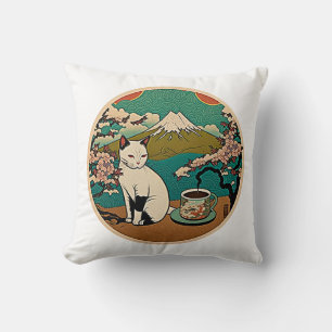 01, Lycklig Hawaii Lucky Cat Drinking Coffee Kudde