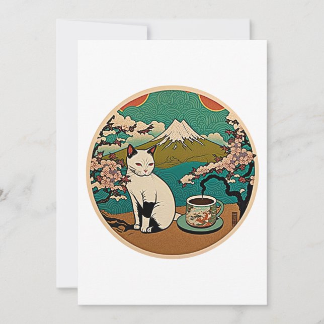 01, Lycklig Hawaii Lucky Cat Drinking Coffee Tack Kort (Framsida)