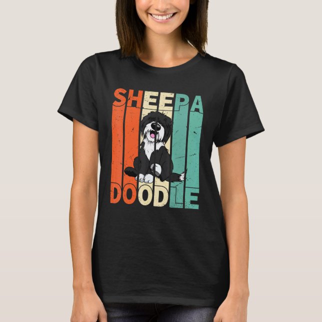 01 Rolig Sheepadoodle Svart Pudel Retro Doodle T Shirt (Framsida)
