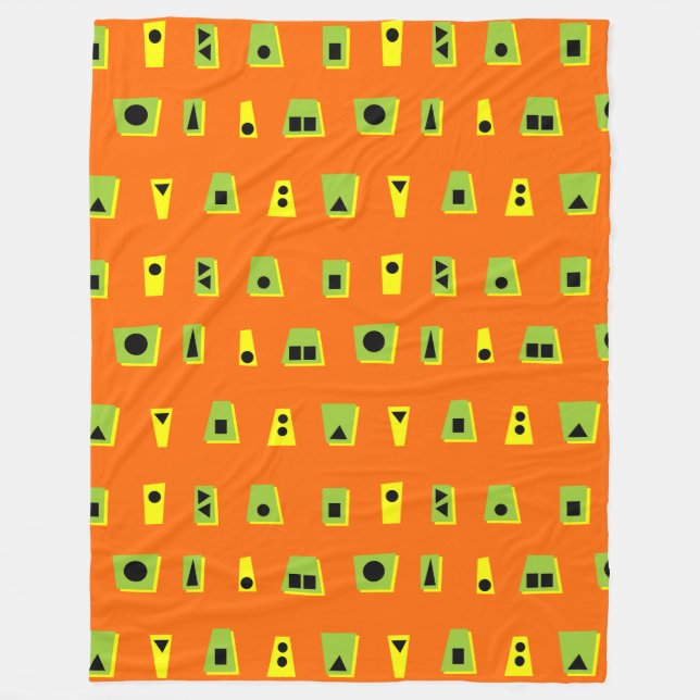 020216 - Grönt, Gult och svart på Orange FF6600 Fleecefilt (Framsidan)