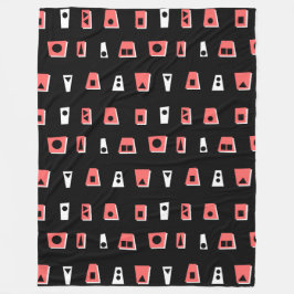 020216 - Tropisk Rosa, vit och svart på svart Fleecefilt