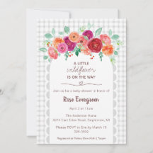 020 Dimgrå akvarell Baby Shower för vildblommor